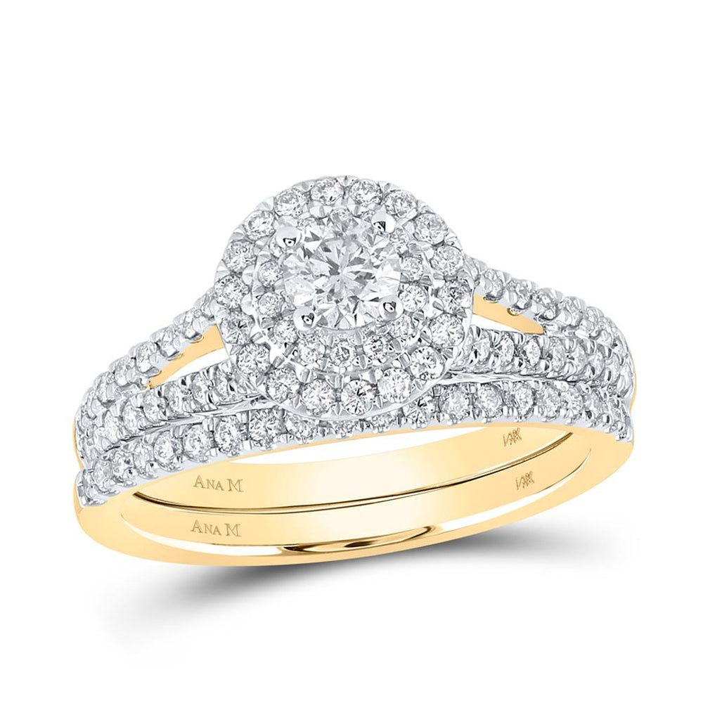 14K Yellow Gold Round Diamond Bridal Ring Set - 1 Carat Total Diamond Weight