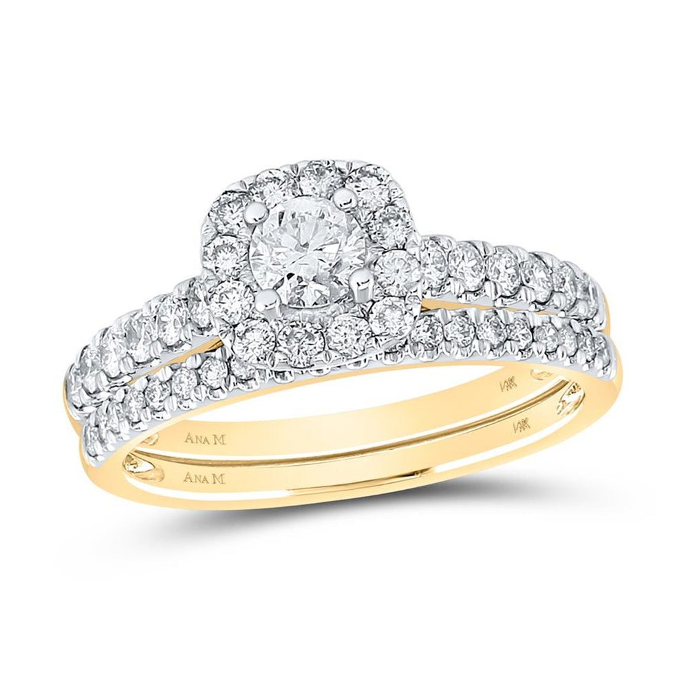 14K Yellow Gold Round Diamond Bridal Ring Set - 1 Carat Total Diamond Weight