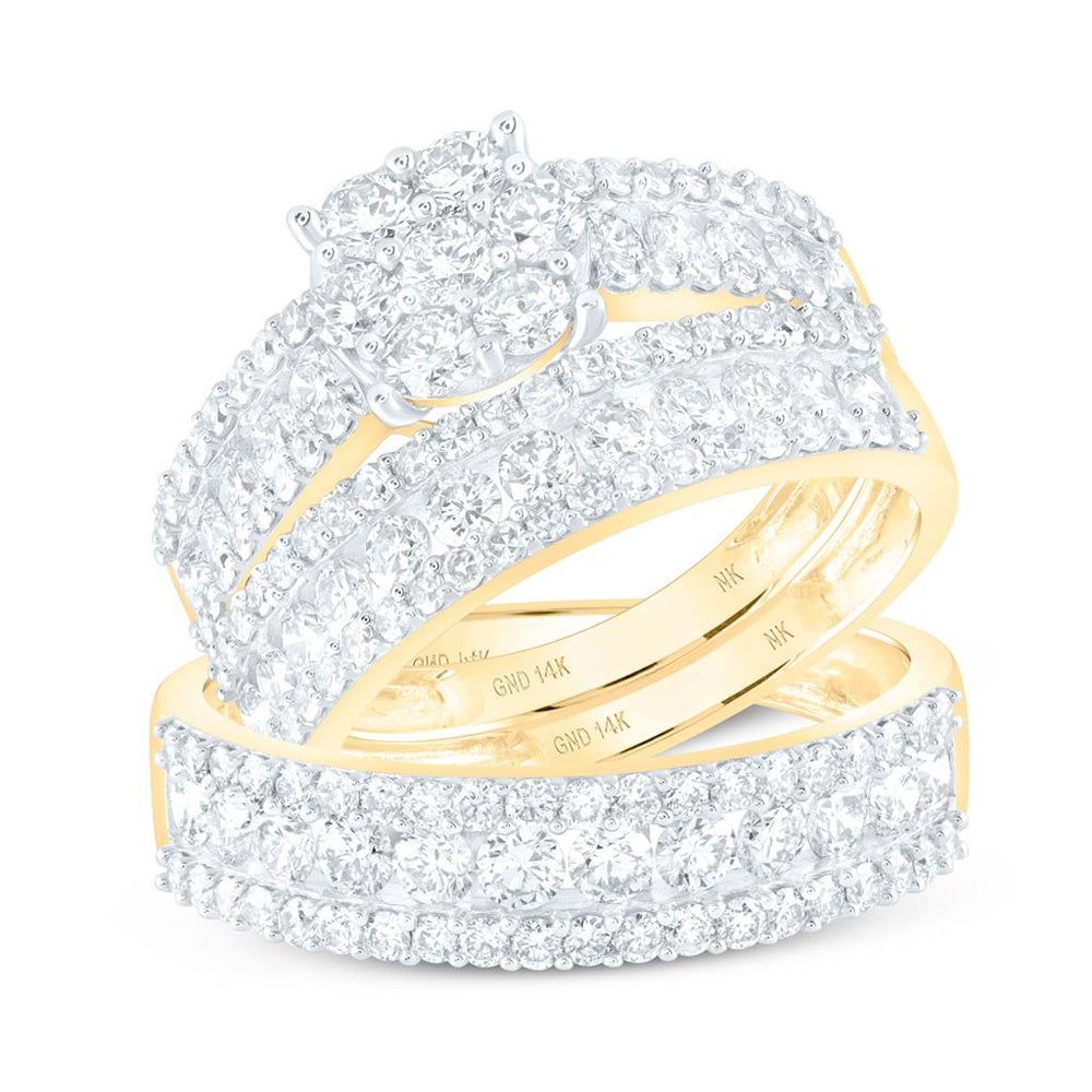 14K Yellow Gold Round Diamond Bridal Ring Set - 2 and 7/8 Carat Total Diamond Weight