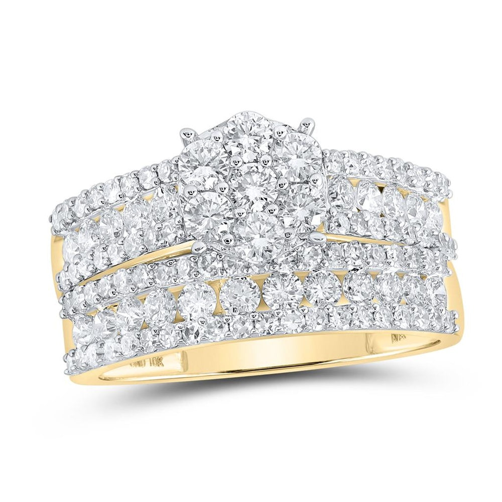14K Yellow Gold Round Diamond Bridal Ring Set - 2 and 7/8 Carat Total Diamond Weight