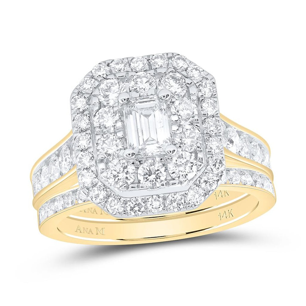 14K Yellow Gold Round Diamond Bridal Ring Set - 2 Carat Total Diamond Weight