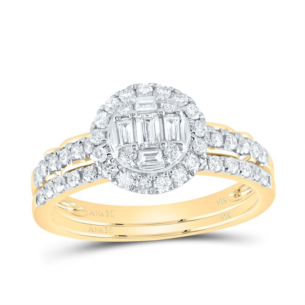 14K Yellow Gold Round Diamond Bridal Ring Set - 3/4 Carat Total Diamond Weight