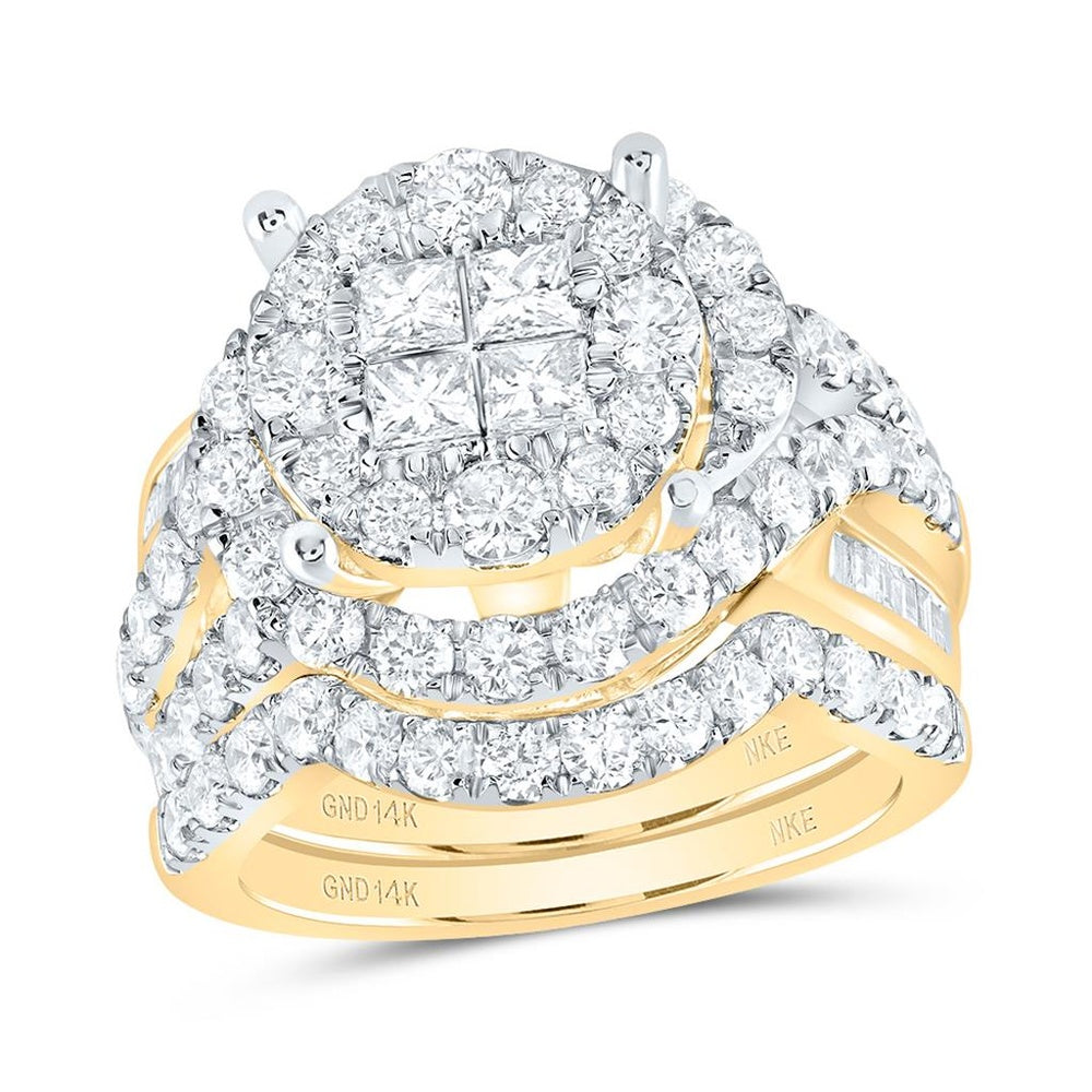 14K Yellow Gold Round Diamond Bridal Ring Set - 3 Carat Total Diamond Weight
