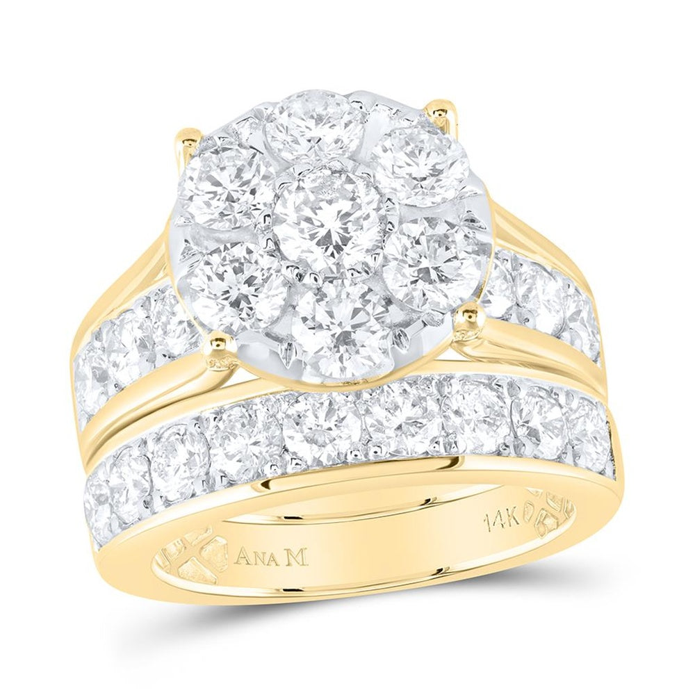 14K Yellow Gold Round Diamond Bridal Ring Set - 4 Carat Total Diamond Weight