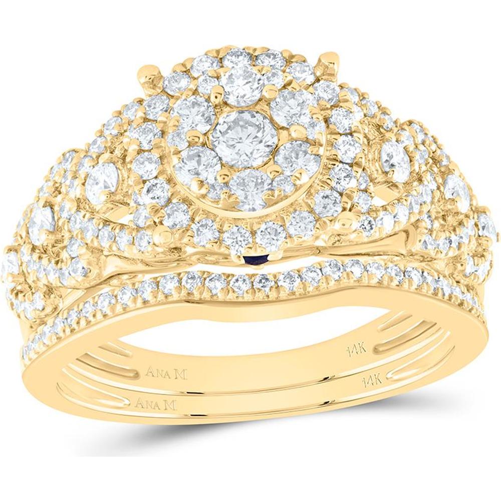 14K Yellow Gold Round Diamond Bridal Wedding Ring Set with Blue Sapphire - 1 Carat Total Diamond Weight