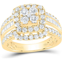 14K Yellow Gold Round Diamond Bridal Wedding Ring Set with Halo and Baguette Accents - 1.69 Carat Total Diamond Weight