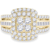 14K Yellow Gold Round Diamond Bridal Wedding Ring Set with Halo and Baguette Accents - 1.69 Carat Total Diamond Weight