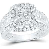 14K Yellow Gold Round Diamond Bridal Wedding Ring Set with Halo and Baguette Accents - 1.69 Carat Total Diamond Weight