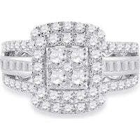 14K Yellow Gold Round Diamond Bridal Wedding Ring Set with Halo and Baguette Accents - 1.69 Carat Total Diamond Weight