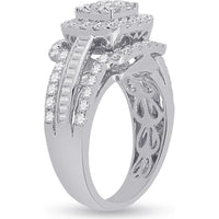 14K Yellow Gold Round Diamond Bridal Wedding Ring Set with Halo and Baguette Accents - 1.69 Carat Total Diamond Weight