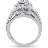 14K Yellow Gold Round Diamond Bridal Wedding Ring Set with Halo and Baguette Accents - 1.69 Carat Total Diamond Weight