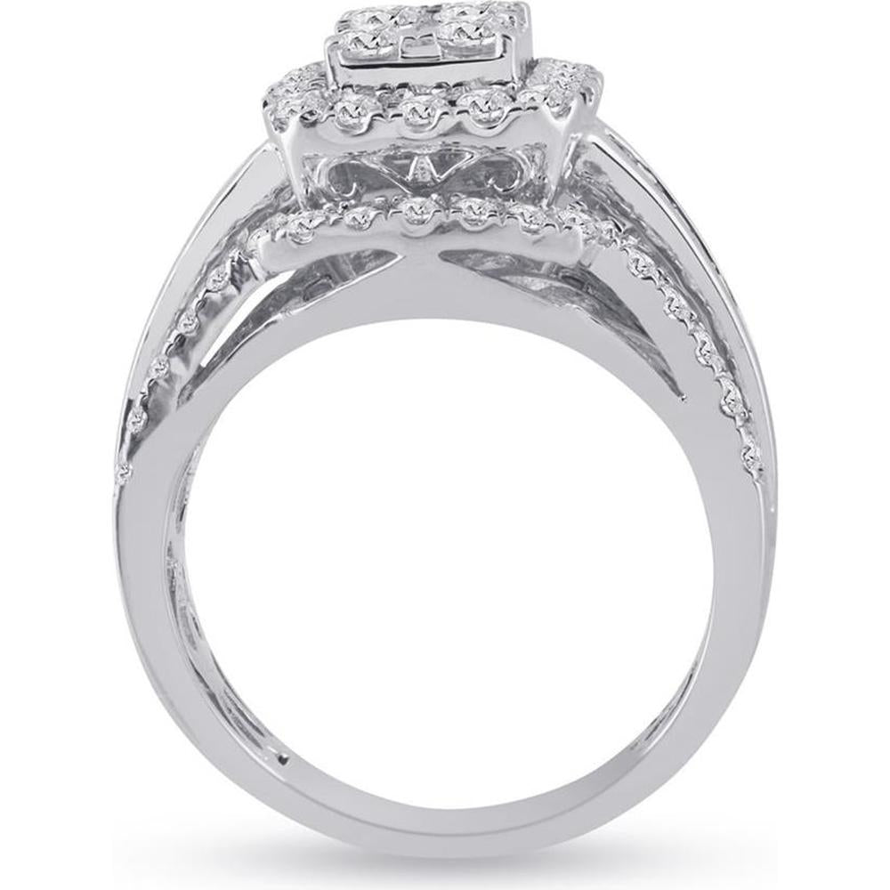 14K Yellow Gold Round Diamond Bridal Wedding Ring Set with Halo and Baguette Accents - 1.69 Carat Total Diamond Weight