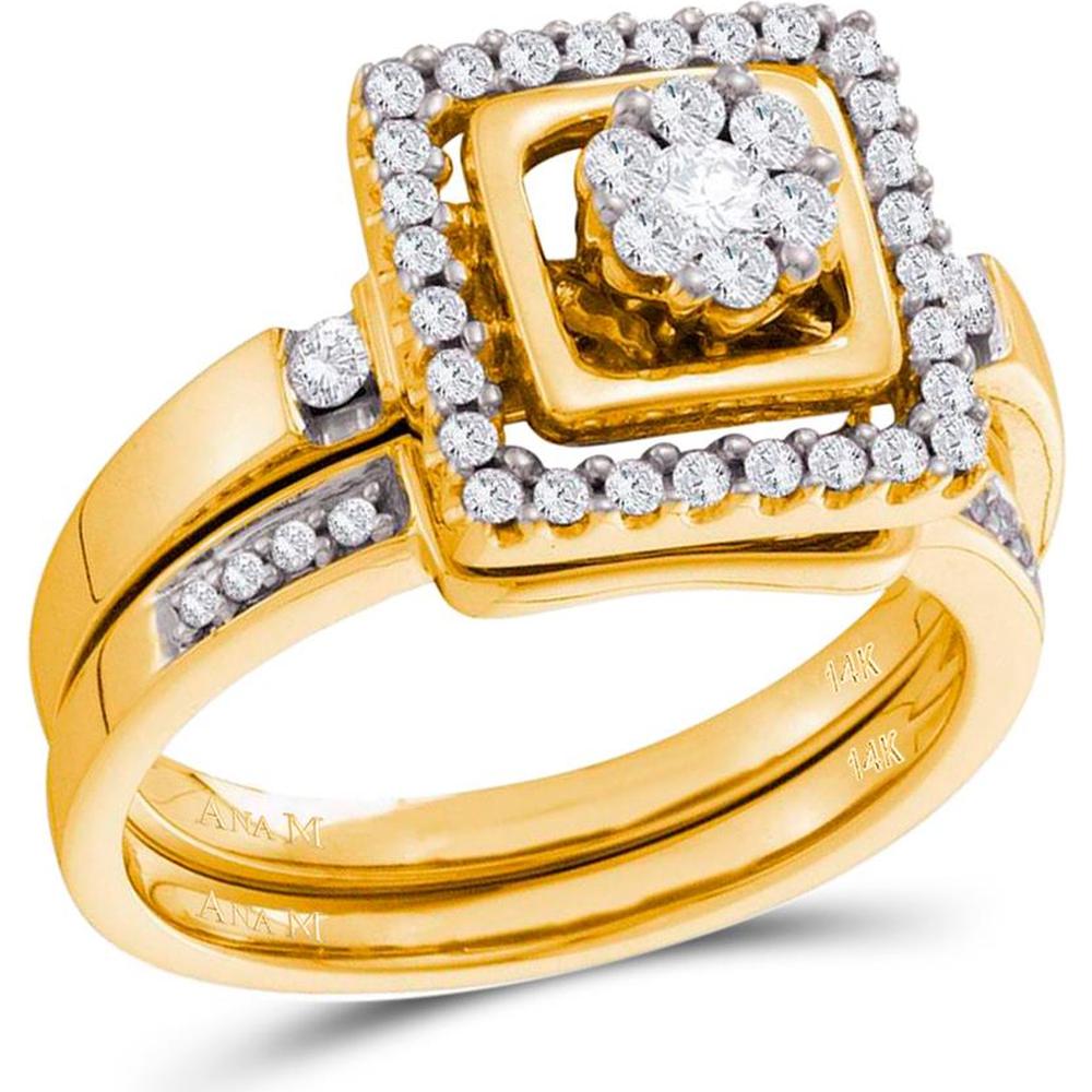 14K Yellow Gold Round Diamond Bridal Wedding Ring Set with Invisible, Channel, and Prong Set Diamonds - 1/2 Carat Total Diamond Weight