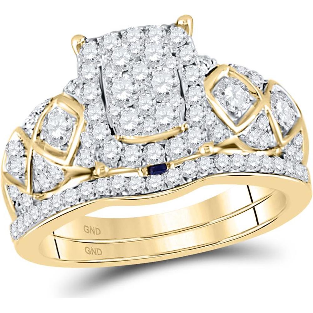 14K Yellow Gold Round Diamond Bridal Wedding Ring Set with Natural Blue Sapphire - 1.0 Carat Total Diamond Weight
