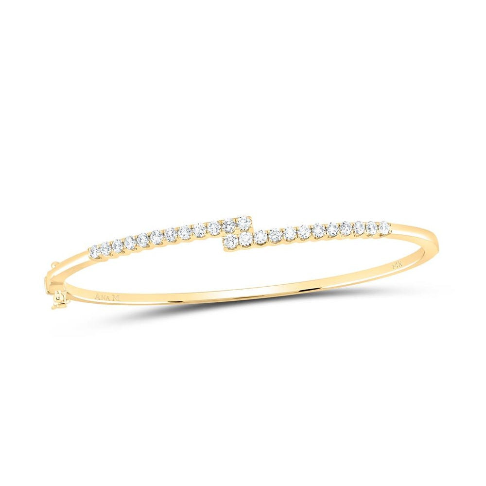14K Yellow Gold Round Diamond Bypass Bangle Bracelet - 1 Carat Total Diamond Weight