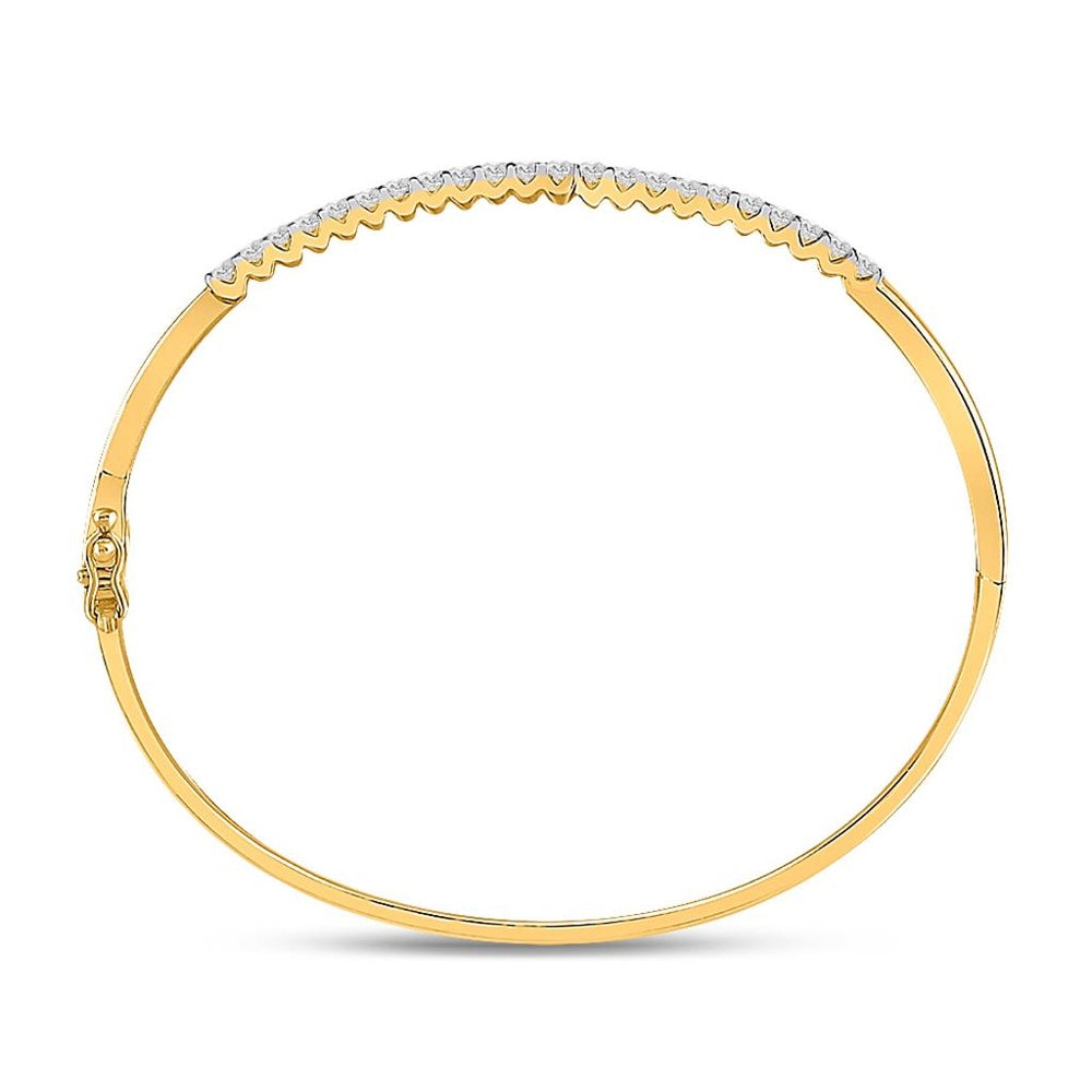 14K Yellow Gold Round Diamond Bypass Bangle Bracelet - 1 Carat Total Diamond Weight