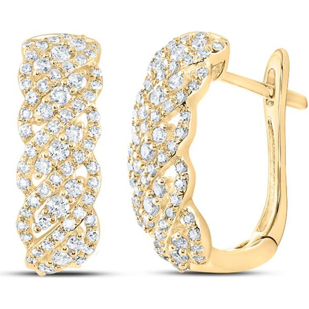 14K Yellow Gold Round Diamond Cascading Hoop Earrings - 5/8 Carat Total Diamond Weight