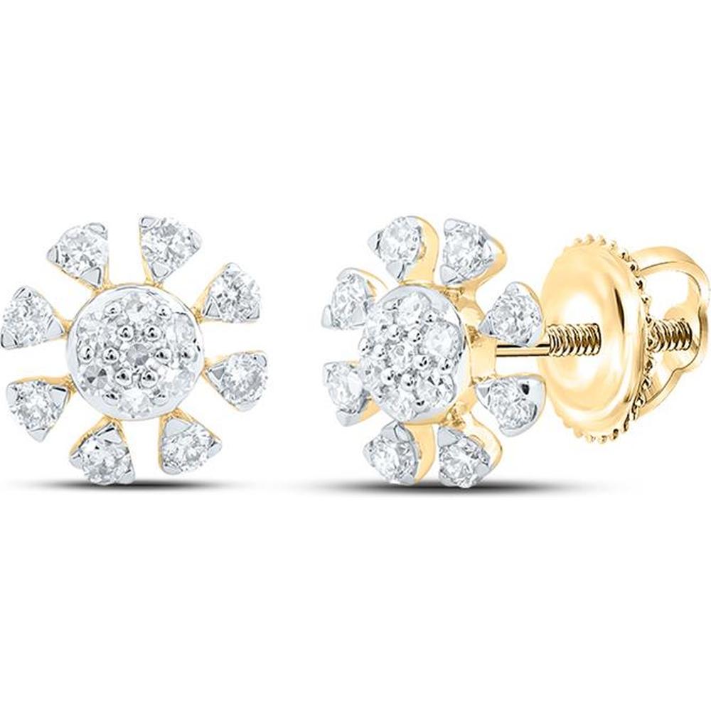 14K Yellow Gold Round Diamond Cluster Earrings - 1/3 Carat Total Diamond Weight
