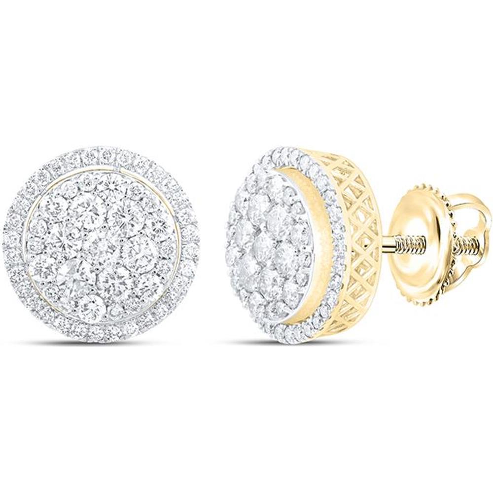 14K Yellow Gold Round Diamond Cluster Earrings - 3.83 Carat Total Diamond Weight