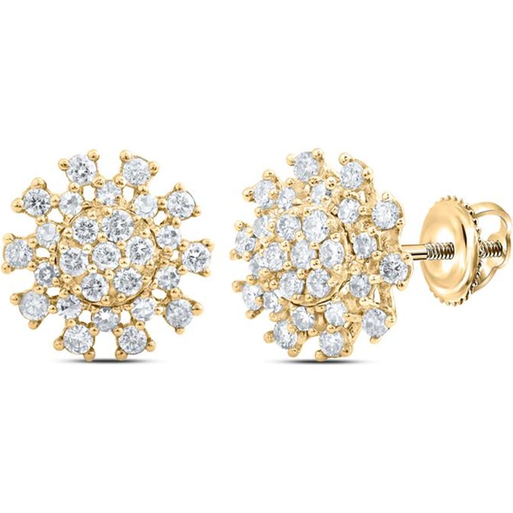 14K Yellow Gold Round Diamond Cluster Earrings with 3/8 Carat Total Diamond Weight