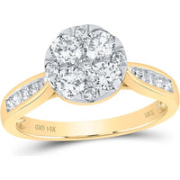14K Yellow Gold Round Diamond Cluster Ring - 1 Carat Total Diamond Weight