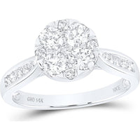 14K Yellow Gold Round Diamond Cluster Ring - 1 Carat Total Diamond Weight