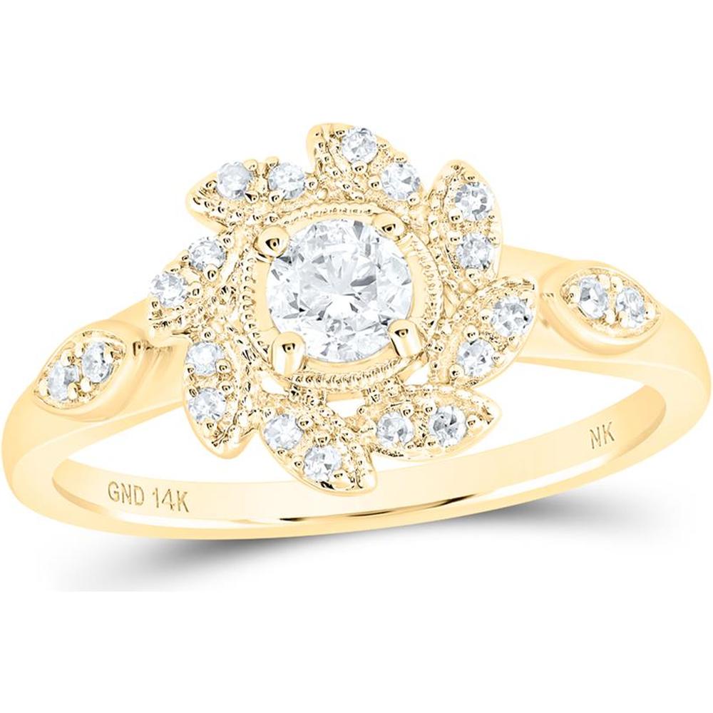 14K Yellow Gold Round Diamond Cluster Ring - 3/8 Carat Total Diamond Weight