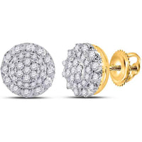 14K Yellow Gold Round Diamond Cluster Stud Earrings - 0.50 Carat Total Diamond Weight