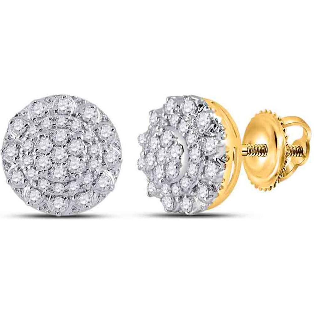14K Yellow Gold Round Diamond Cluster Stud Earrings - 0.50 Carat Total Diamond Weight