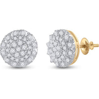 14K Yellow Gold Round Diamond Cluster Stud Earrings - 0.50 Carat Total Diamond Weight