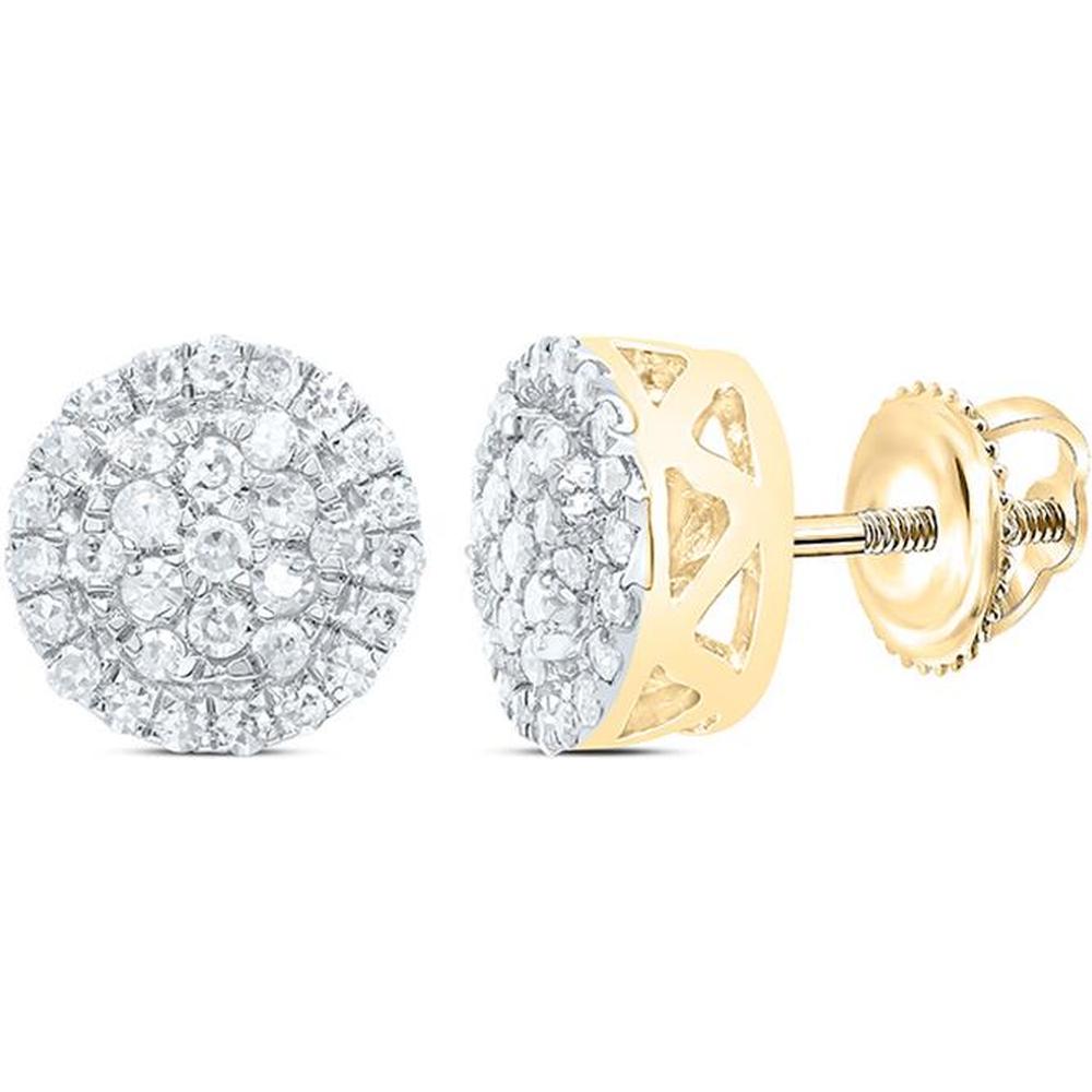 14K Yellow Gold Round Diamond Cluster Stud Earrings - 1/6 Carat Total Diamond Weight