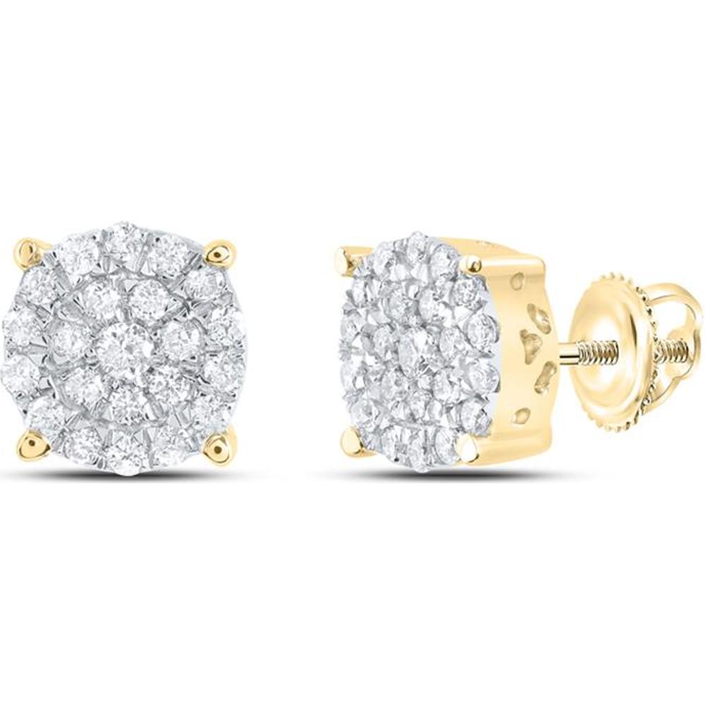 14K Yellow Gold Round Diamond Cluster Stud Earrings with Pave-Set Diamonds - 0.50 Carat Total Diamond Weight