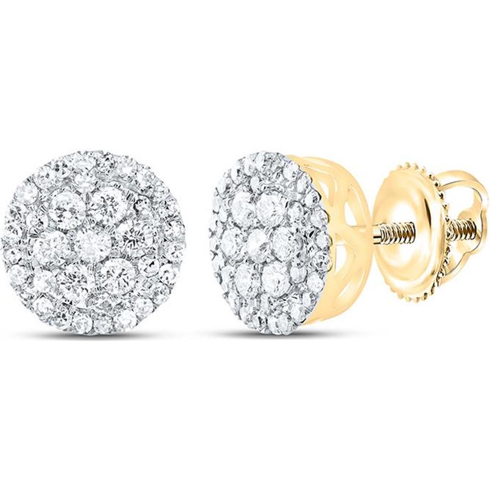 14K Yellow Gold Round Diamond Cluster Stud Earrings with Pave-Set Diamonds - 3/8 Carat Total Diamond Weight