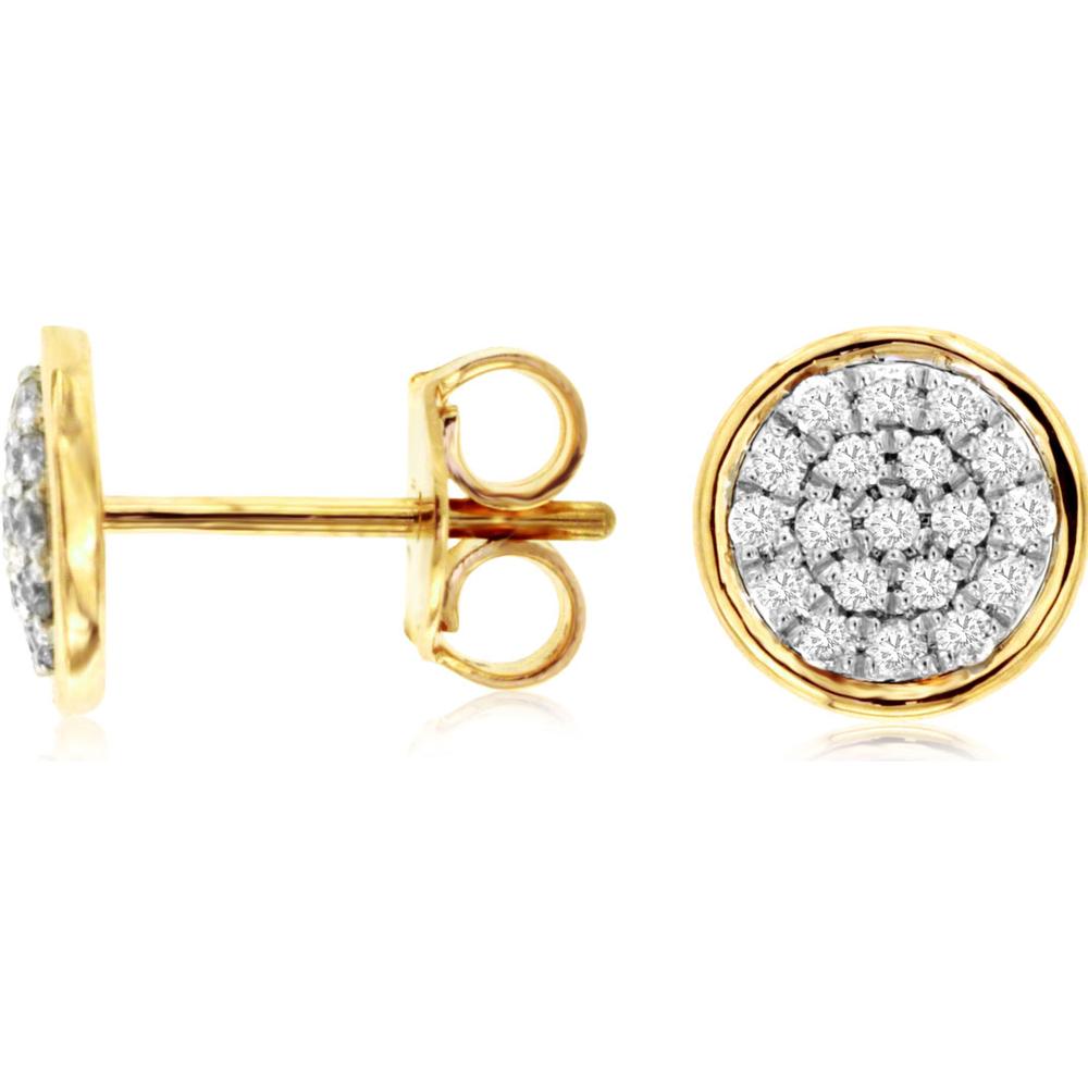 14K Yellow Gold Round Diamond Cluster Stud Earrings with Pavé Setting - 0.25 Carat Total Diamond Weight - Royal Jewelry
