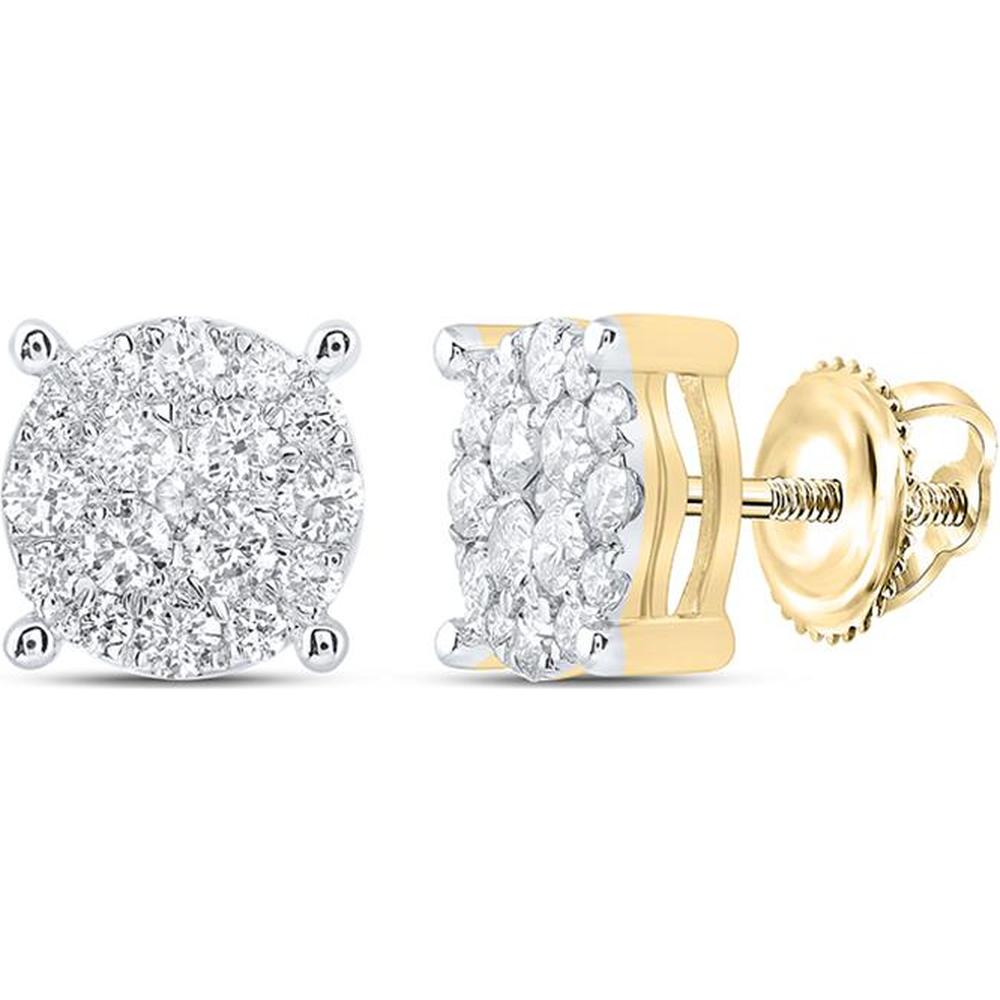 14K Yellow Gold Round Diamond Cluster Stud Earrings with Prong-Set Diamonds - 0.50 Carat Total Diamond Weight