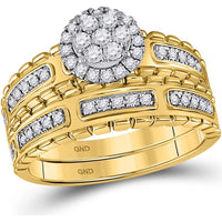 14K Yellow Gold Round Diamond Cluster Wedding Ring Set - 5/8 Carat Total Diamond Weight