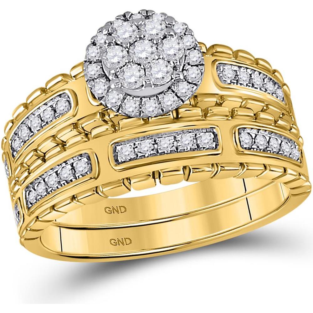 14K Yellow Gold Round Diamond Cluster Wedding Ring Set - 5/8 Carat Total Diamond Weight