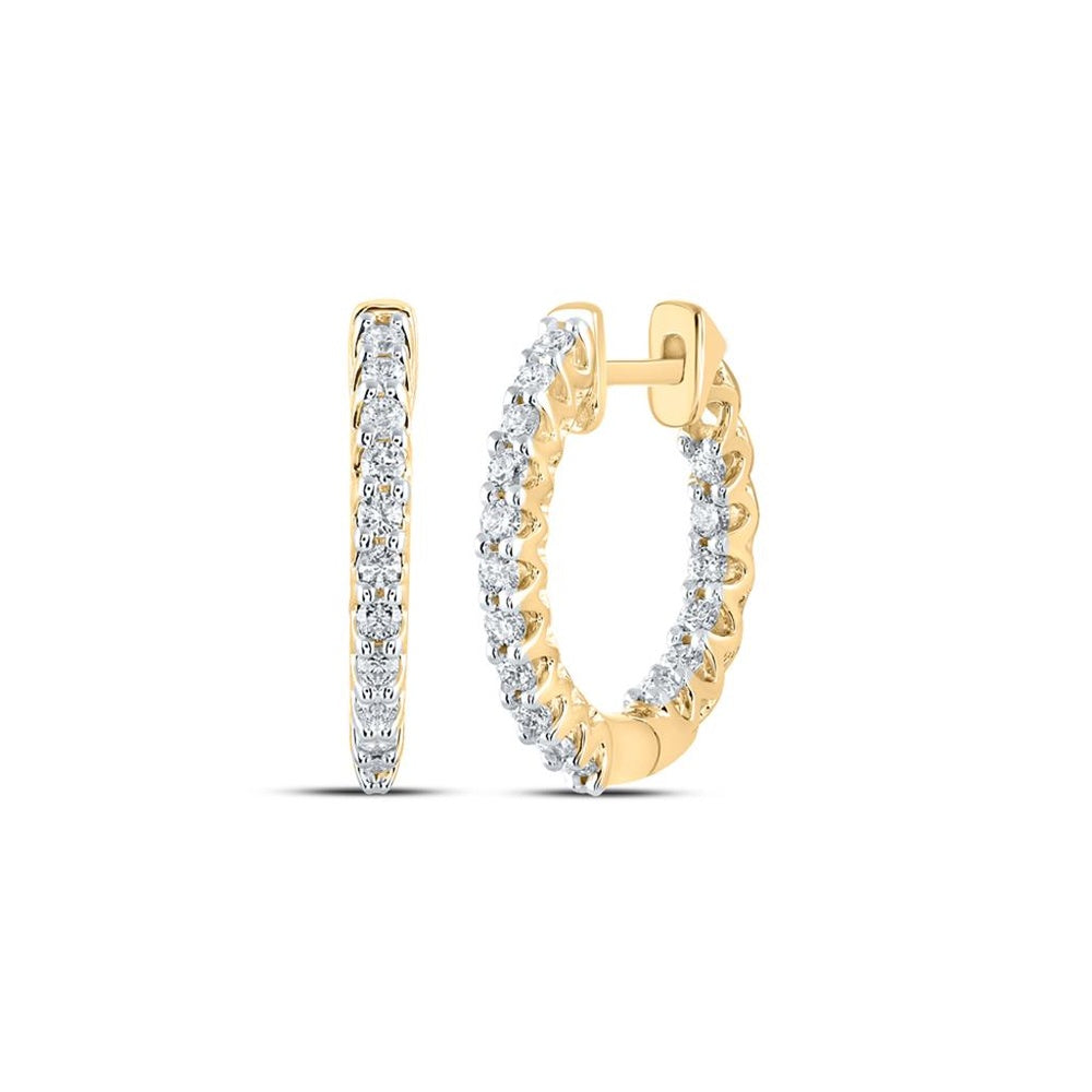 14K Yellow Gold Round Diamond Dangle Earrings - 1/2 Carat Total Diamond Weight