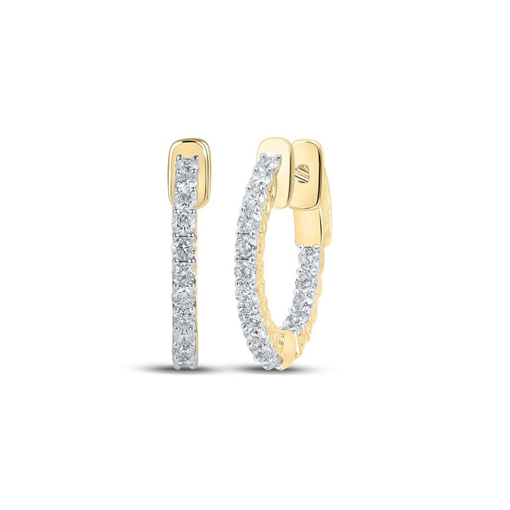 14K Yellow Gold Round Diamond Dangle Earrings - 1 Carat Total Diamond Weight