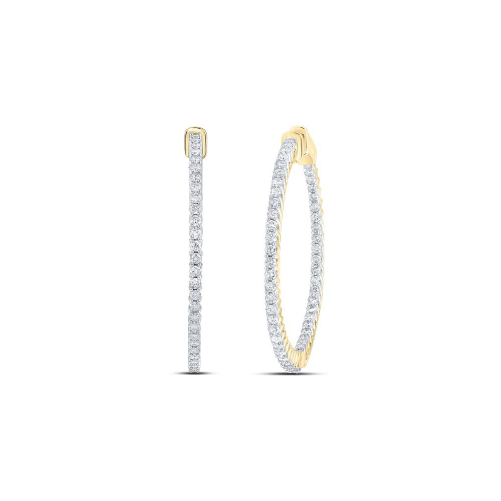 14K Yellow Gold Round Diamond Dangle Earrings - 2 Carat Total Diamond Weight