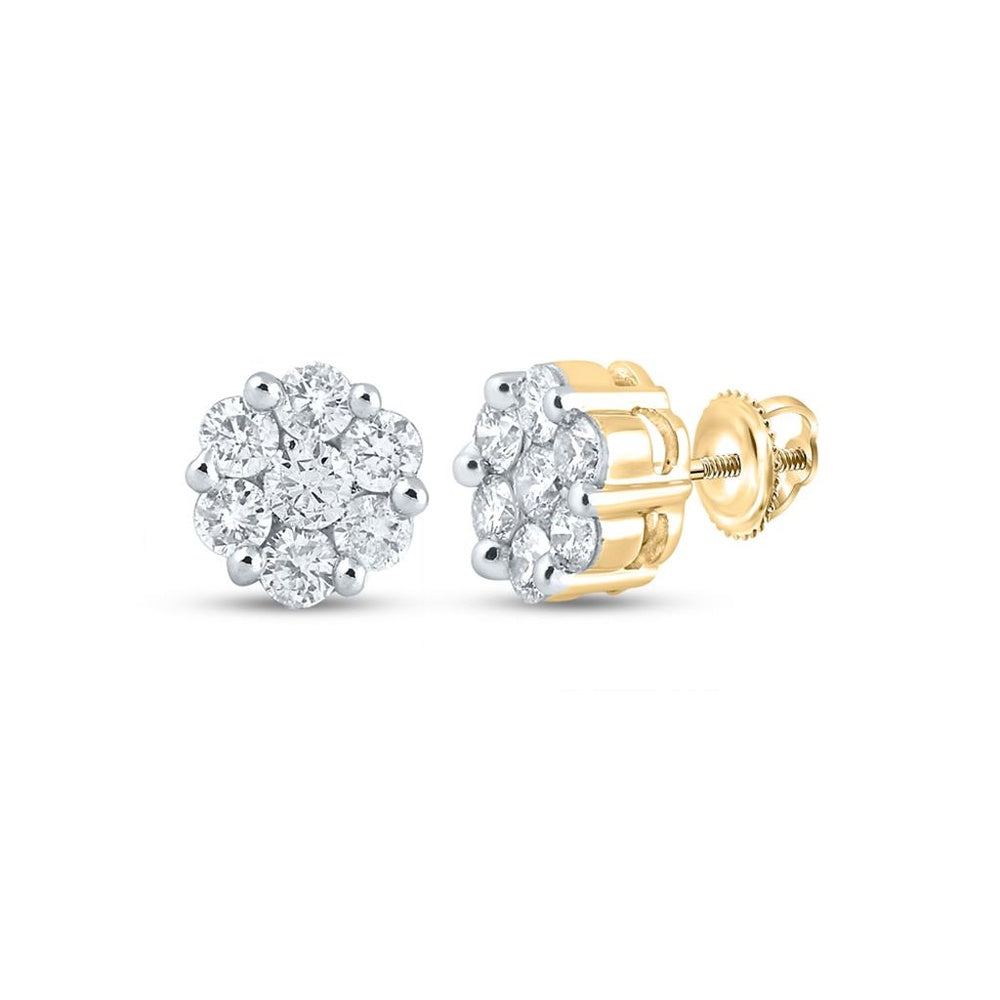 14K Yellow Gold Round Diamond Dangle Earrings - 2 Carat Total Diamond Weight