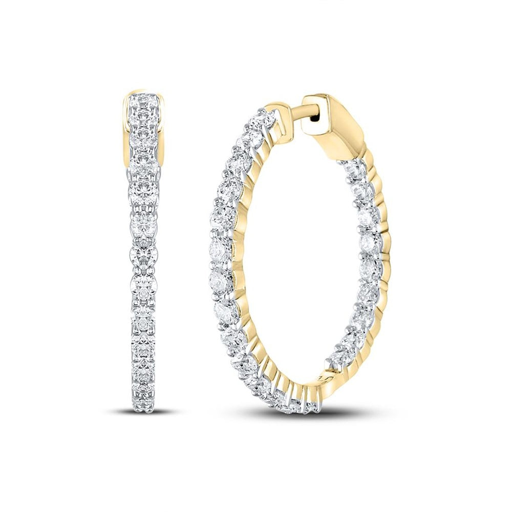 14K Yellow Gold Round Diamond Dangle Earrings - 3 Carat Total Diamond Weight