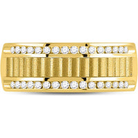 14K Yellow Gold Round Diamond Double Row Matte Textured Wedding Band Ring - 1/3 Carat Total Diamond Weight