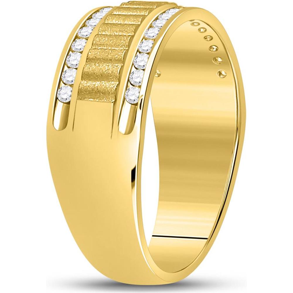 14K Yellow Gold Round Diamond Double Row Matte Textured Wedding Band Ring - 1/3 Carat Total Diamond Weight