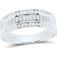 14K Yellow Gold Round Diamond Double Row Matte Textured Wedding Band Ring - 1/3 Carat Total Diamond Weight