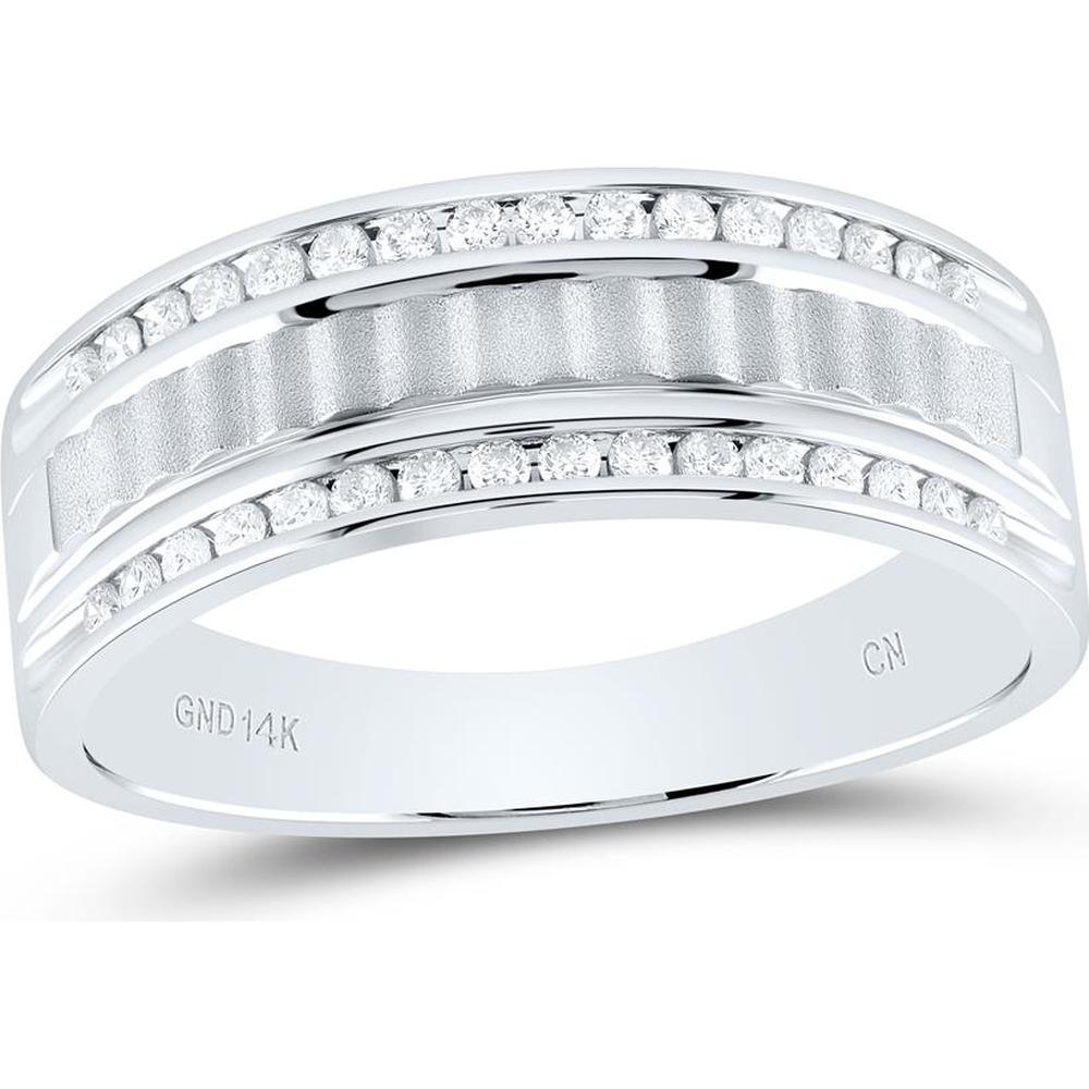 14K Yellow Gold Round Diamond Double Row Matte Textured Wedding Band Ring - 1/3 Carat Total Diamond Weight