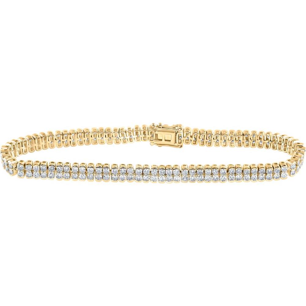 14K Yellow Gold Round Diamond Double Row Tennis Bracelet - 4.37 Carat Total Diamond Weight