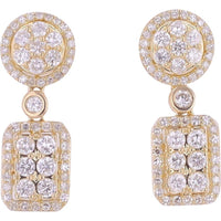 14K Yellow Gold Round Diamond Earrings - 0.85 Carats Total Diamond Weight