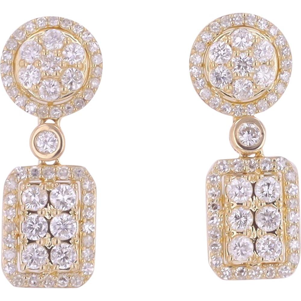 14K Yellow Gold Round Diamond Earrings - 0.85 Carats Total Diamond Weight