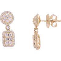 14K Yellow Gold Round Diamond Earrings - 0.85 Carats Total Diamond Weight